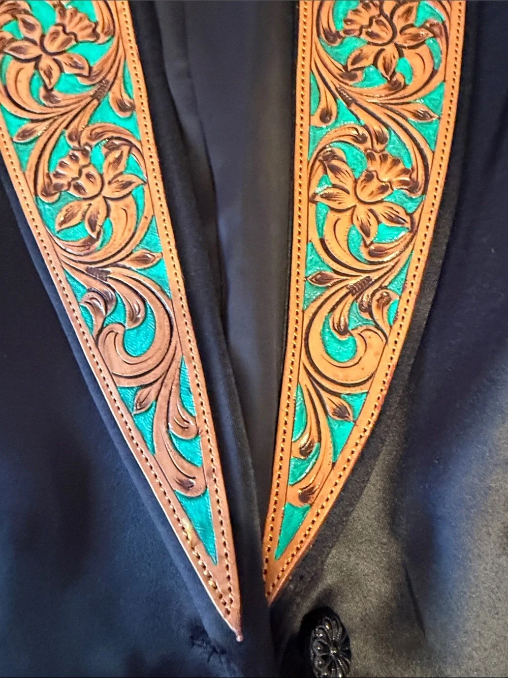 Black Blazer with Turquoise & Orange Embroidered Lapel